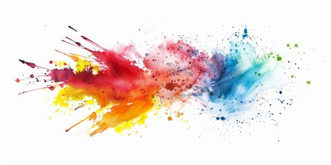 A dynamic collision of red, yellow, and blue watercolor splashes, depicting a high-energy, artistic expression on a pure white background. - obrazy, fototapety, plakaty