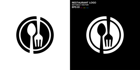Vector design template of spoon and fork combined with plate logo, restaurant, symbol icon EPS 10