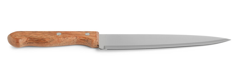 One knife with wooden handle isolated on white