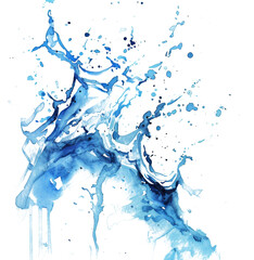 Blue Watercolor Splash with Paint Droplets - Abstract Art Background