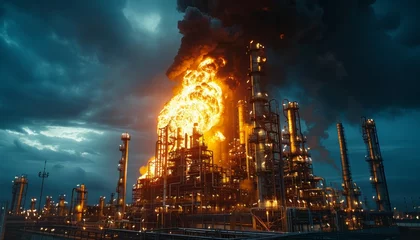 Poster A large industrial plant is on fire with smoke billowing into the sky © top images