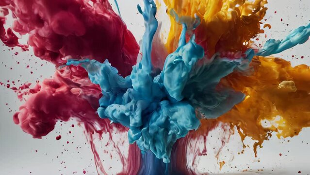An artistic explosion with smoke of various colors spreading against the background.
