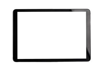 The tablet computer has a blank white screen and a transparent background. Screen display for mockup.