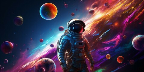 Astronaut in space. Science fiction art. 3D rendering