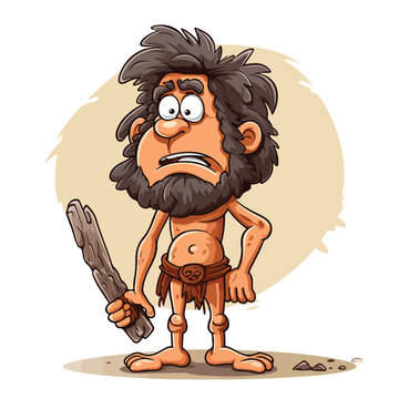 Cartoon caveman looking confused. Vector illustrati