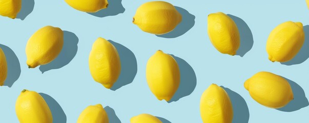 Fototapeta premium Group of Lemons on Blue Background