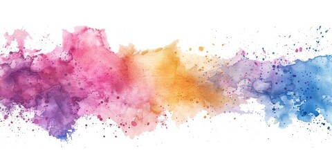 Explosive watercolor splashes in vivid rainbow hues burst energetically across pristine white, creating a mesmerizing and dynamic kaleidoscope of colors in art. - obrazy, fototapety, plakaty