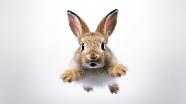 Surprised Funny Cute Bunny with Big Eyes on Light Background, Cute Animal Portrait