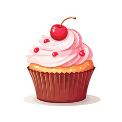 Cartoon cupcake with cherry on a white background.