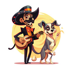 Cartoon dead mariachi walking and singing. Vector 
