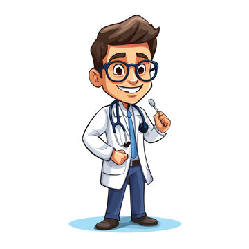Cartoon doctor using stethoscope. Vector image 