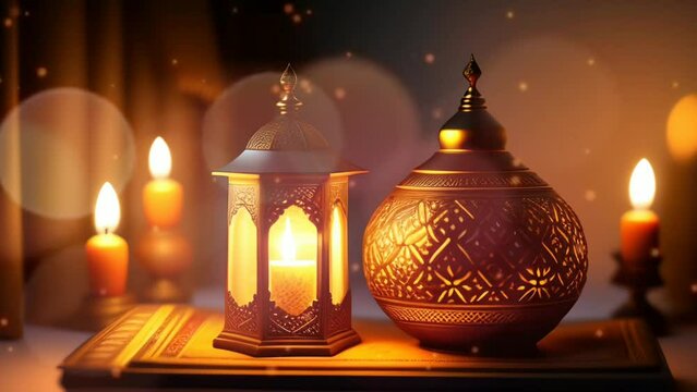 Islamic Background Animation with Islamic arabic lantern and jug, fantasy animation, Looping animation Suitable for  for invitation, Ramadan, Eid, Mawlid, Meraj, 