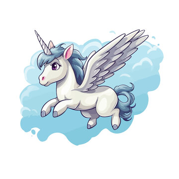 Cartoon farting unicorn flying away. Vector clip
