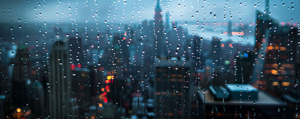 City View Through Rain Covered Window