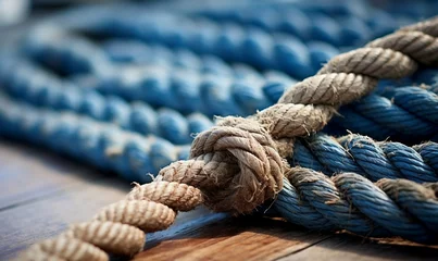 Fotobehang ship ropes on the deck of a sailing ship, close-up © Digital Waves