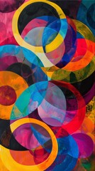 Vibrant Abstract Acrylic Painting with Overlapping Circles