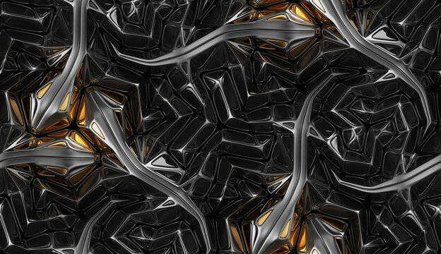 Lattice geckos made of gold and black metals.