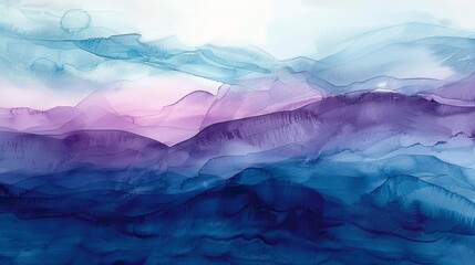 Abstract watercolor landscape in shades of blue and purple