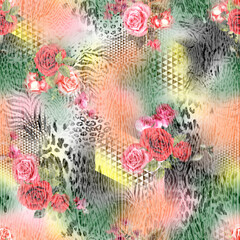 Fototapeta na wymiar seamless watercolor digital flower pattern on background texture