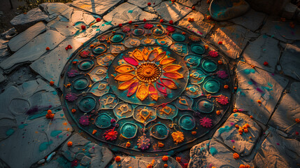 Vibrant Ground Art Celebrating Joy and Festivity for Holi