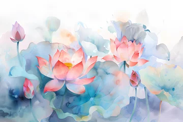 Foto op Canvas 睡蓮の花（水彩画） © mamio