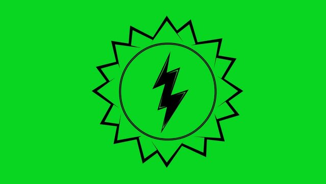 video drawing animation sun and lightning or thunder cartoon, solar energy concept, drawn with lines outline. On a green chroma key background