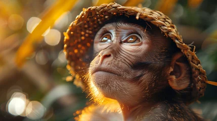 Foto op Plexiglas a monkey wearing a hat © Robin