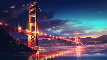 Golden Gate Bridge at night, a mesmerizing sight for photography enthusiasts - obrazy, fototapety, plakaty