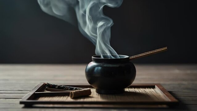 The image of Zen with smoke quietly rising from the incense burner, highlighted against a dark background.
