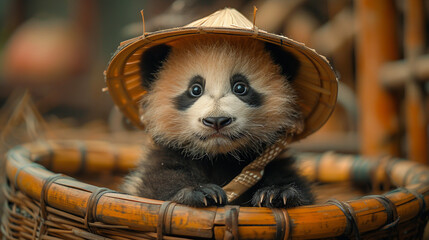 a panda wearing a hat