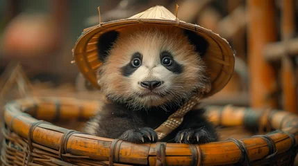 Tuinposter a panda wearing a hat © Robin