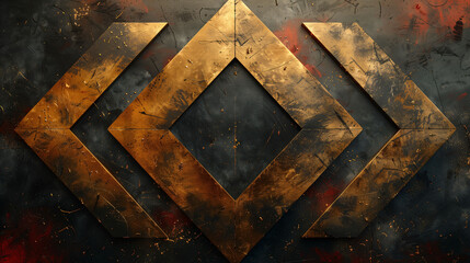 Golden Diamond Symbol on Ancient Black Background. Loading Screen concept.