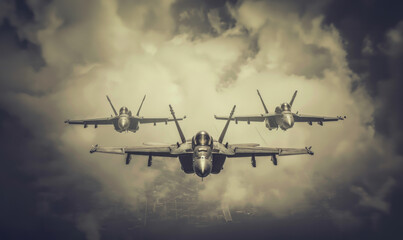 F18D hornet jet fighter flying above the clouds - obrazy, fototapety, plakaty