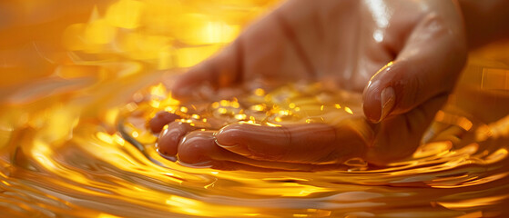 Close-up image of a therapists hands applying oil for a Swedish massage highlighting the gentle