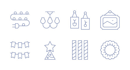 Decoration icons. Editable stroke. Containing christmaslights, chandeliers, garland, star, decoration, decorative, picture, frame.
