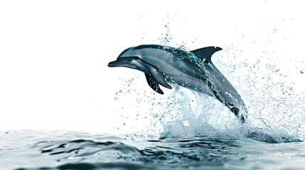 Dolphin jumping out of the water isolated on white background as transparent PNG