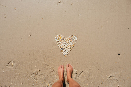 POV Seashell Heart Shape on Beach