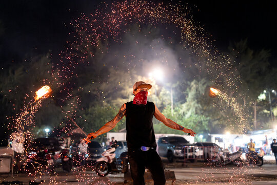 Street performer in fire show