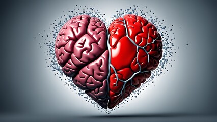 A heart-shaped blend of a brain, symbolizing the connection between emotions and intellect.