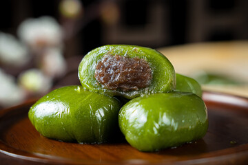 Oriental Chinese Sweet Green Rice Ball,Qingming festival snack.