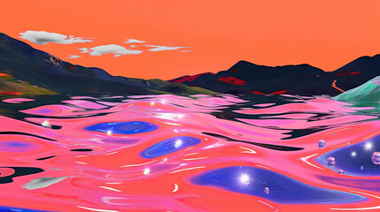 Glowing Pink Elegance: Unveiling Mysteries within the Reflective Pink Ocean of Water