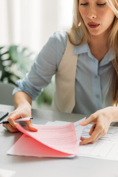 Woman looking at documents