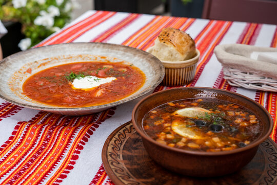 Borsch and solyanka - traditional Ukrainian  soup dishes