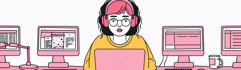 Obraz premium Working in a Pink Office Website Banner, Header Wallpaper