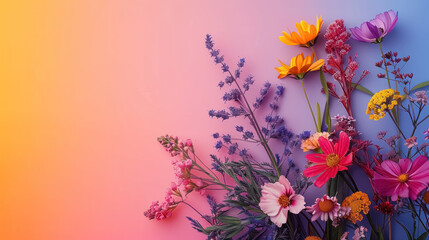 vibrant floral medley on gradient background, with copy space for text