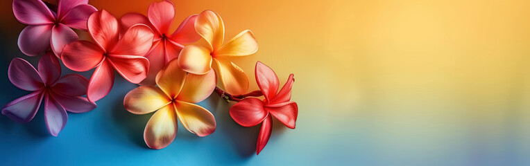 plumeria perfection on gradient hues, spring flowers, with copy space for text