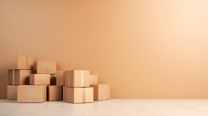 cardboard boxes on wooden background