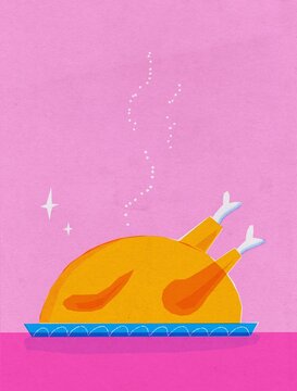Thanksgiving Vintage roasted Turkey retro food illustration