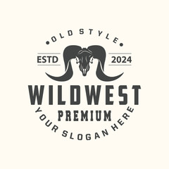 LongHorn Animal Logo Design, Farm Retro Vintage Horn Minimalist Simple Template Illustration