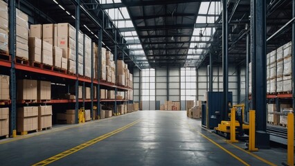 Industrial warehouse. Distribution, storage and coordination of delivery of goods. Logistics process. Generative AI content - obrazy, fototapety, plakaty